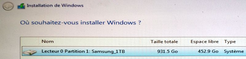 Choix disque Windows